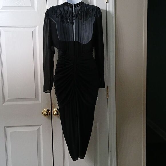 Cache Vintage black sequin embellished ruched dress Sz 10 EUC Made in USA - Picture 6 of 10